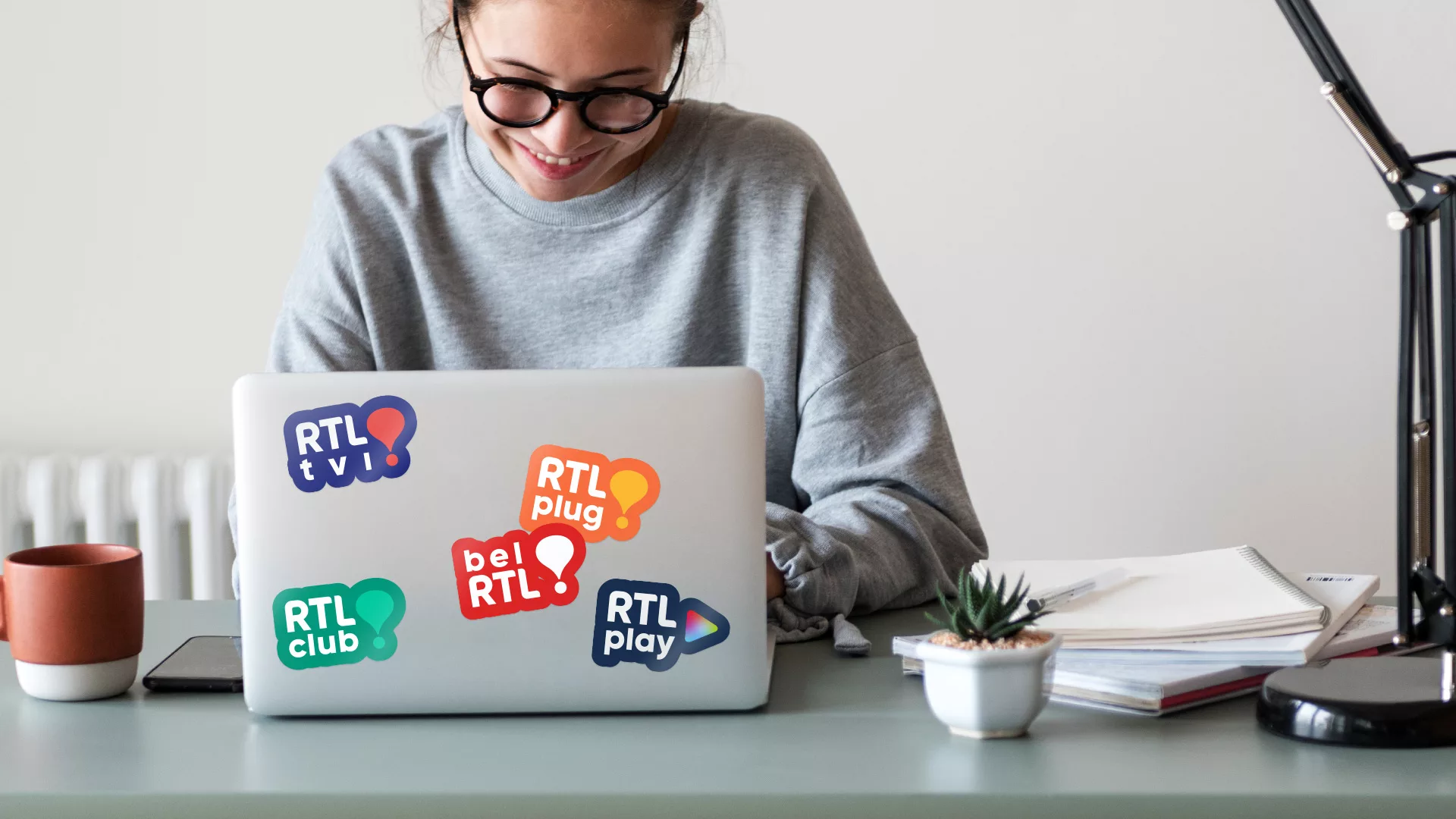 RTL logo stickers on a laptop
